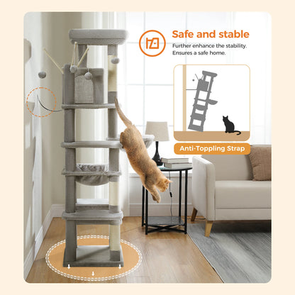 Tall Plush Cat Tower with Caves and Scratching Boards!