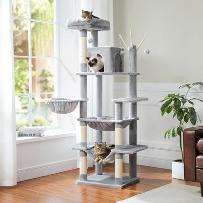 Tall Plush Cat Tower with Caves and Scratching Boards!