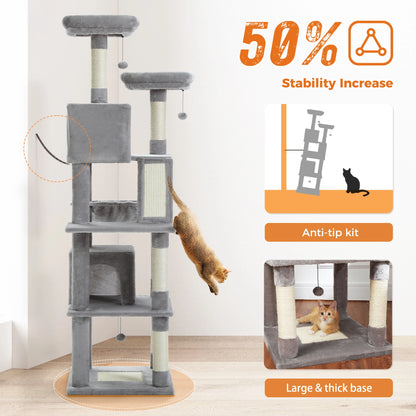 Tall Plush Cat Tower with Caves and Scratching Boards!