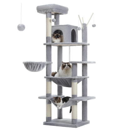 Tall Plush Cat Tower with Caves and Scratching Boards!