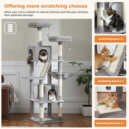 Tall Plush Cat Tower with Caves and Scratching Boards!