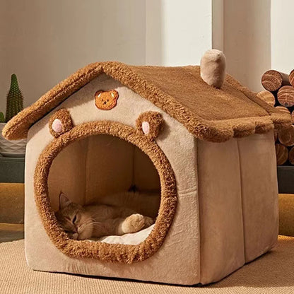 Cozy 4-Season Enclosed Pet Bed - Teddy Bear Style!