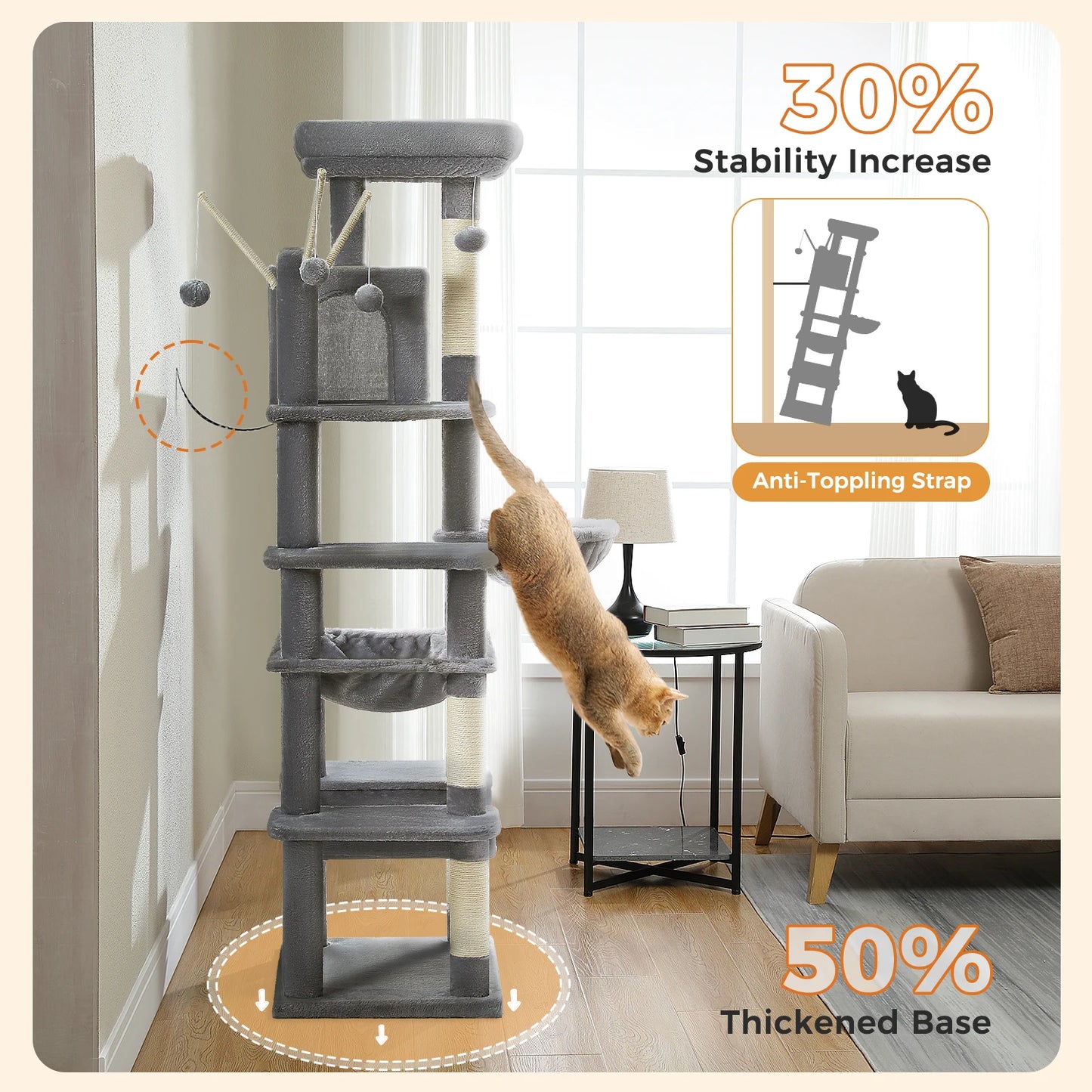 Tall Plush Cat Tower with Caves and Scratching Boards!