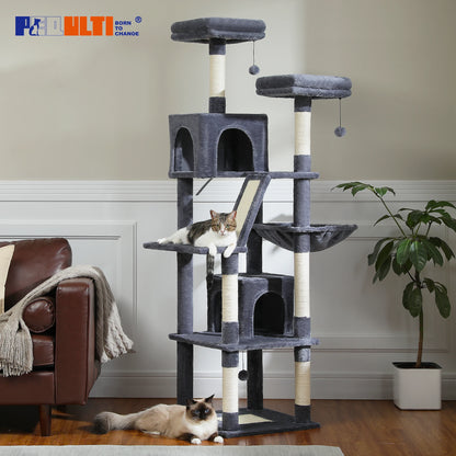 Tall Plush Cat Tower with Caves and Scratching Boards!