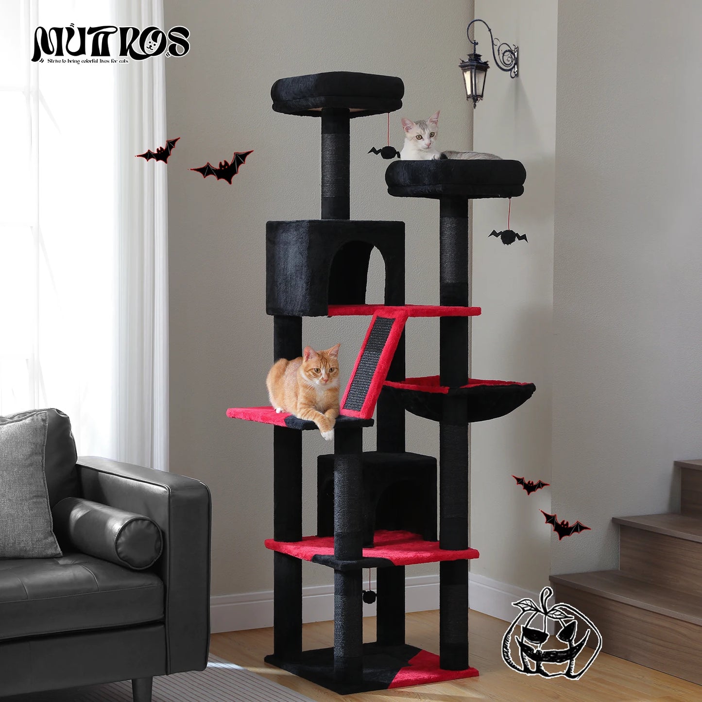 Tall Plush Cat Tower with Caves and Scratching Boards!