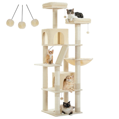 Tall Plush Cat Tower with Caves and Scratching Boards!