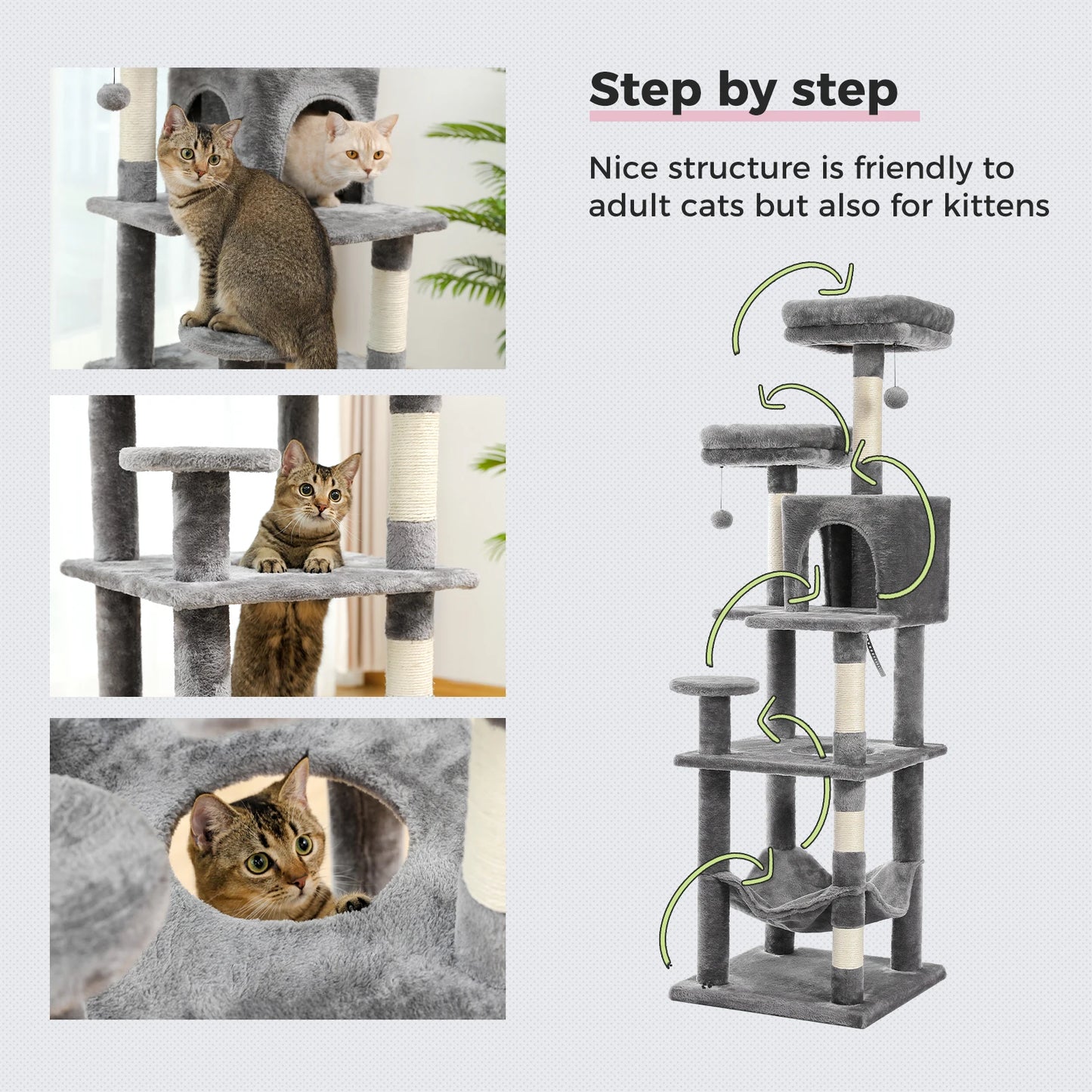 Tall Plush Cat Tower with Caves and Scratching Boards!