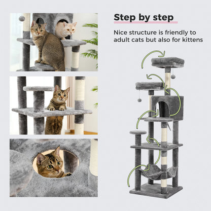 Tall Plush Cat Tower with Caves and Scratching Boards!