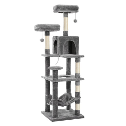 Tall Plush Cat Tower with Caves and Scratching Boards!