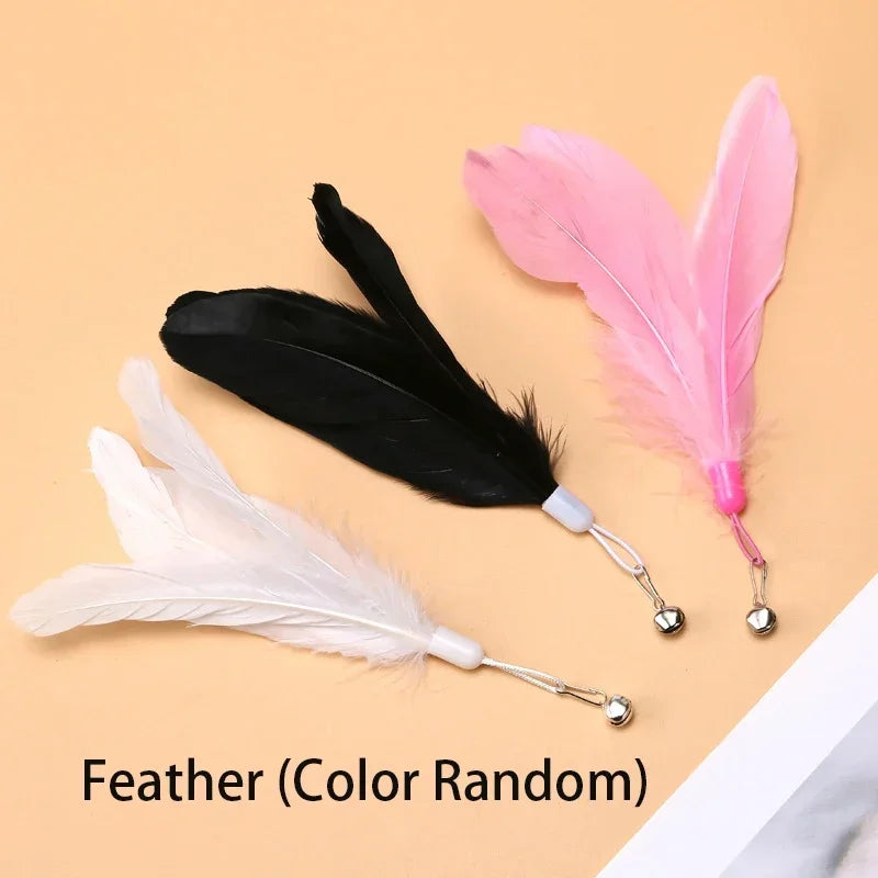 Interactive Cat Teaser Stick with Bell & Replaceable Feather Head!