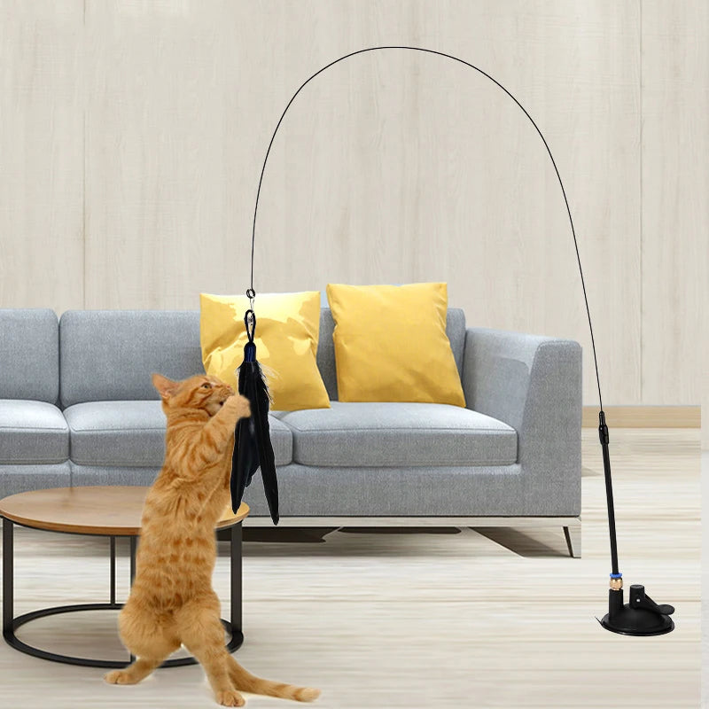 Interactive Cat Teaser Stick with Bell & Replaceable Feather Head!