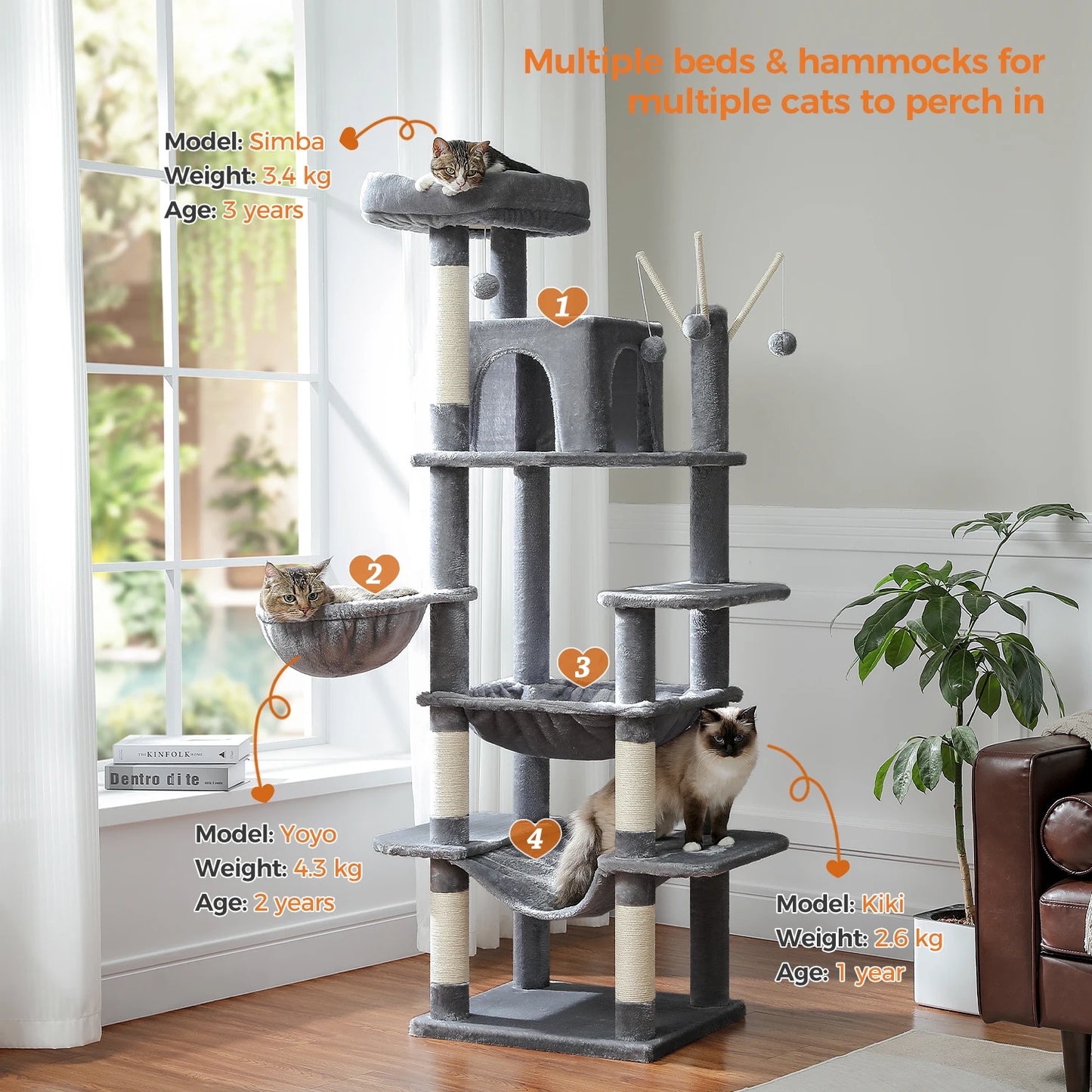 Tall Plush Cat Tower with Caves and Scratching Boards!