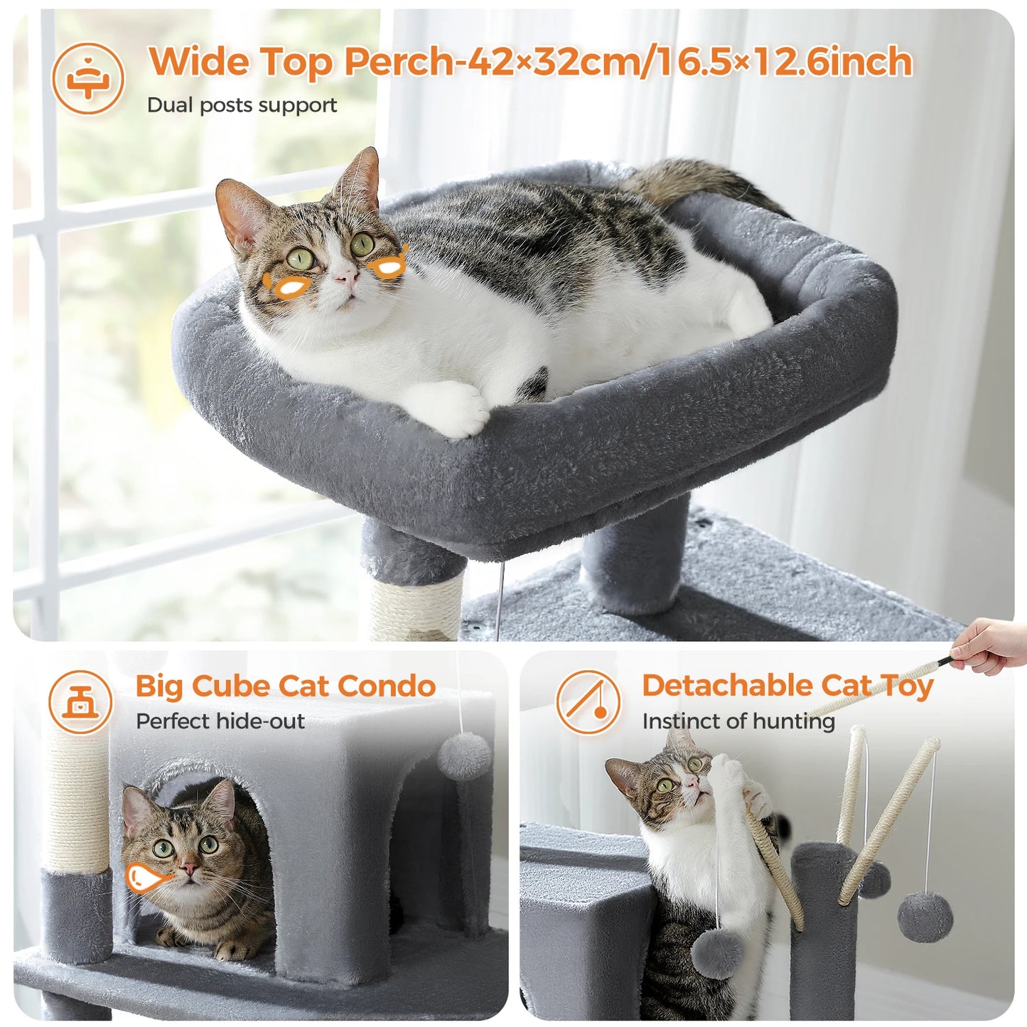 Tall Plush Cat Tower with Caves and Scratching Boards!