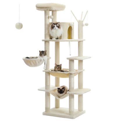 Tall Plush Cat Tower with Caves and Scratching Boards!