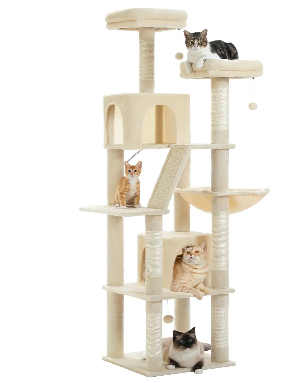 Tall Plush Cat Tower with Caves and Scratching Boards!