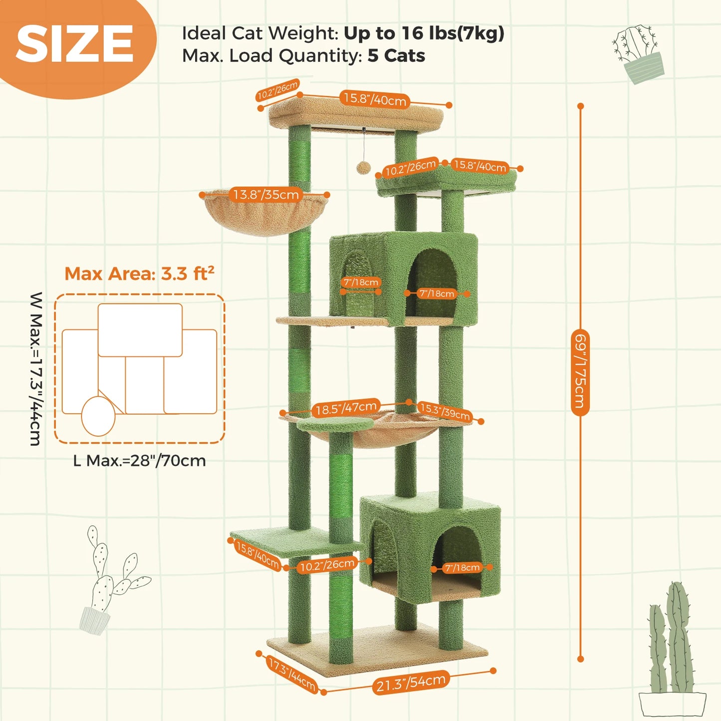 Tall Plush Cat Tower with Caves and Scratching Boards!