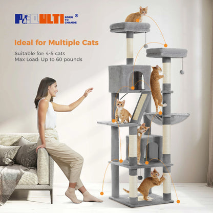 Tall Plush Cat Tower with Caves and Scratching Boards!