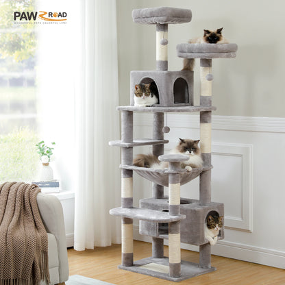 Tall Plush Cat Tower with Caves and Scratching Boards!