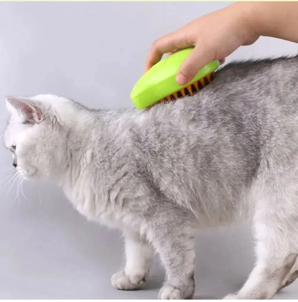 3-in-1 Electric Steam Brush for Pet Grooming & Massage!