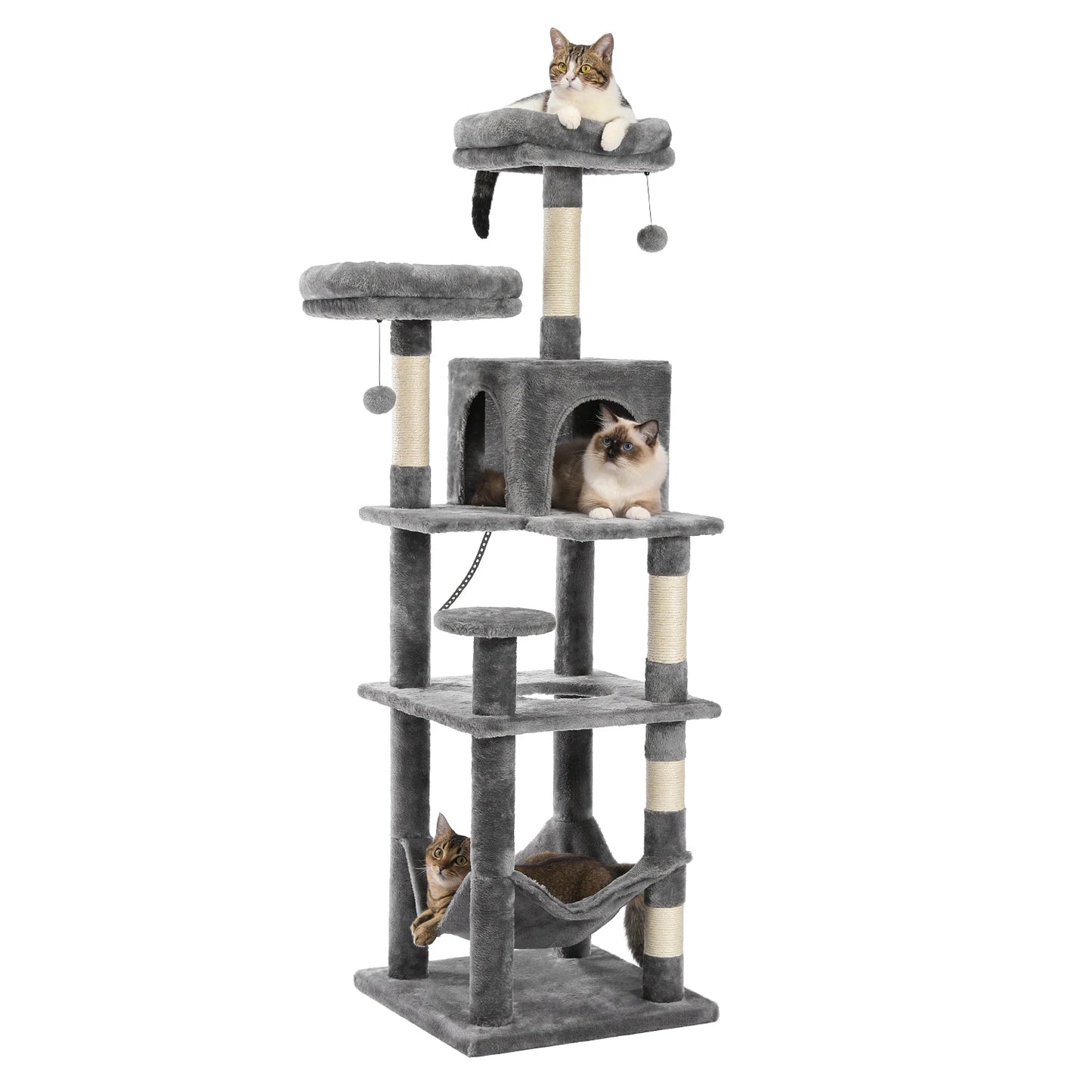 Tall Plush Cat Tower with Caves and Scratching Boards!