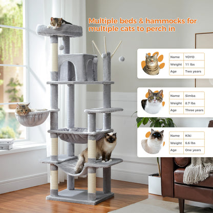 Tall Plush Cat Tower with Caves and Scratching Boards!