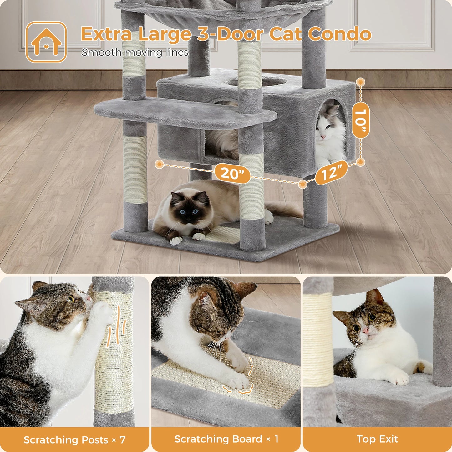 Tall Plush Cat Tower with Caves and Scratching Boards!