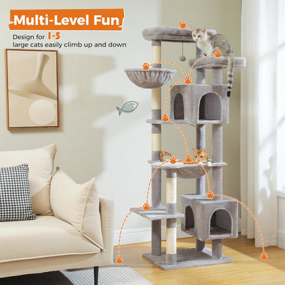 Tall Plush Cat Tower with Caves and Scratching Boards!