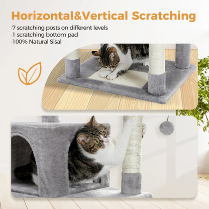 Tall Plush Cat Tower with Caves and Scratching Boards!