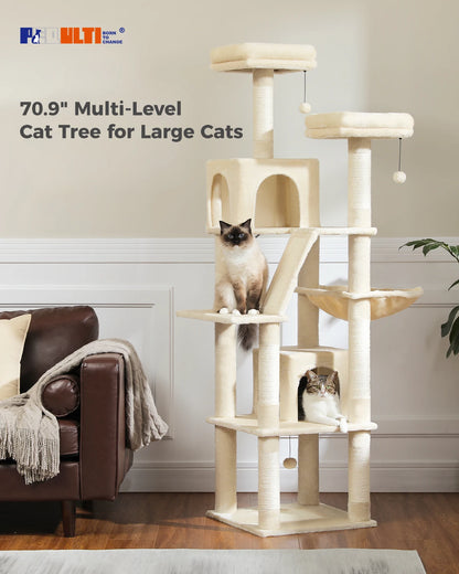 Tall Plush Cat Tower with Caves and Scratching Boards!