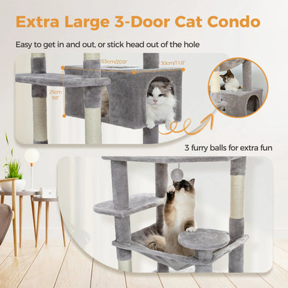 Tall Plush Cat Tower with Caves and Scratching Boards!