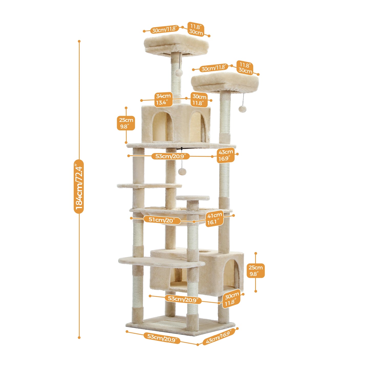 Tall Plush Cat Tower with Caves and Scratching Boards!