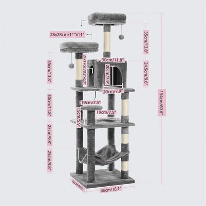 Tall Plush Cat Tower with Caves and Scratching Boards!