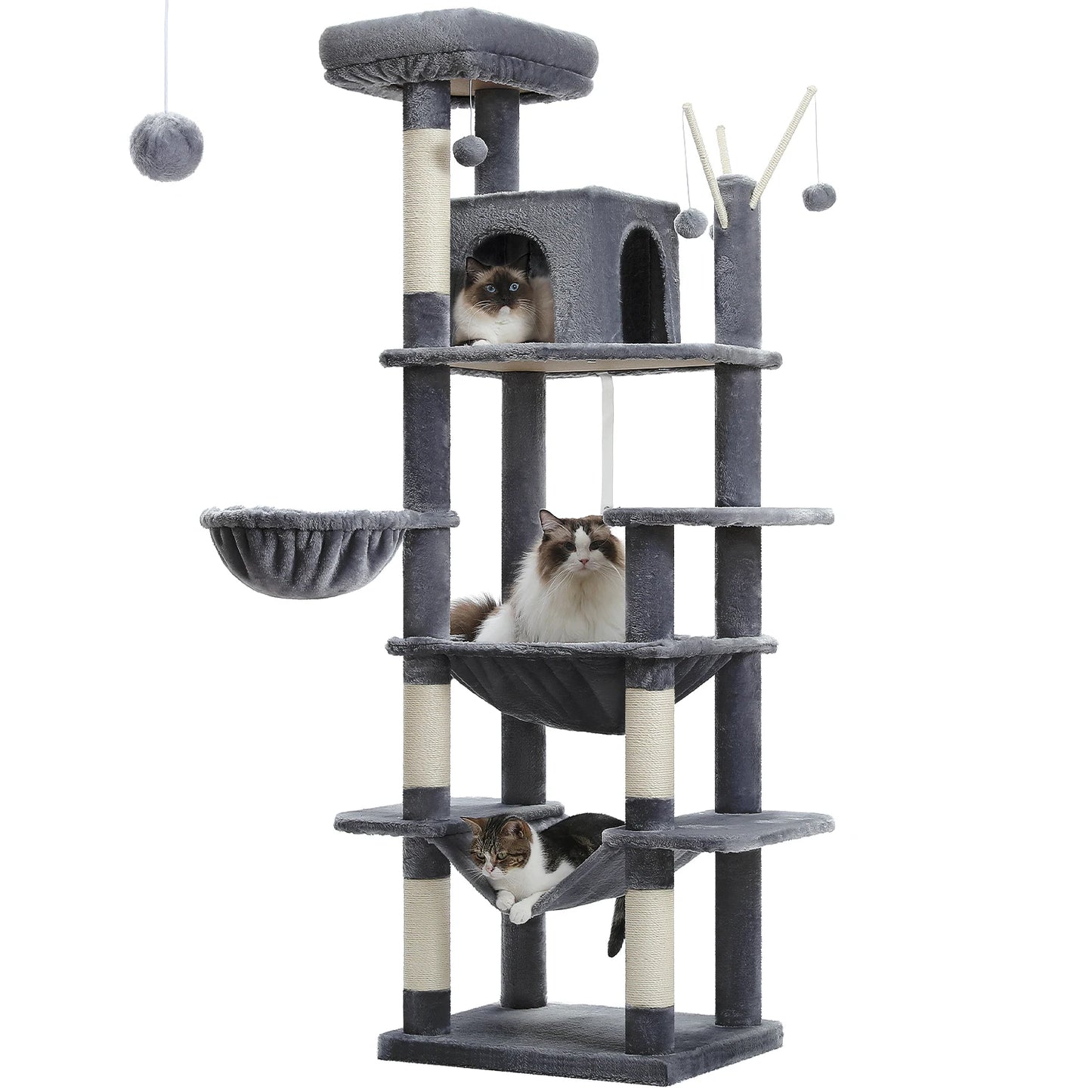 Tall Plush Cat Tower with Caves and Scratching Boards!