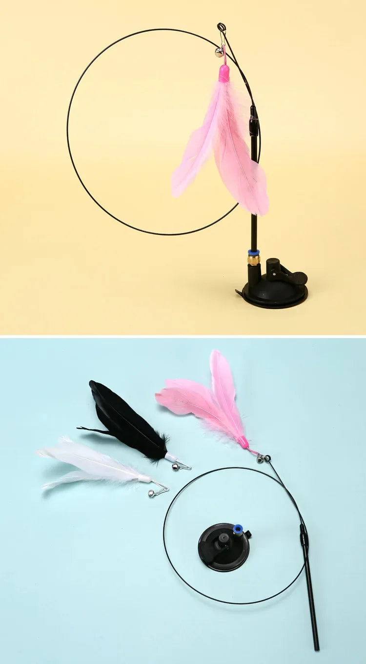 Interactive Cat Teaser Stick with Bell & Replaceable Feather Head!