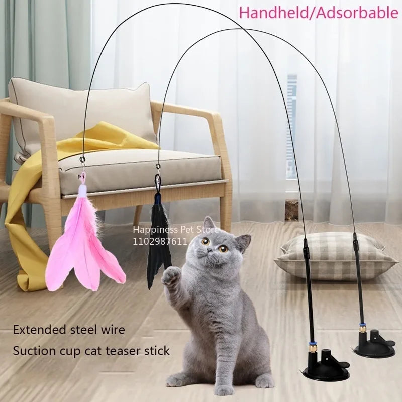 Interactive Cat Teaser Stick with Bell & Replaceable Feather Head!