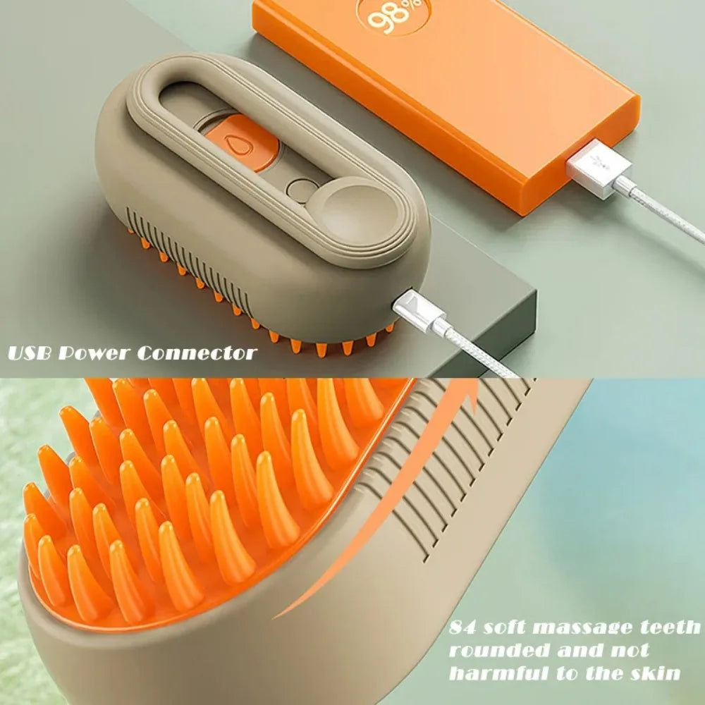 3-in-1 Electric Steam Brush for Pet Grooming & Massage!