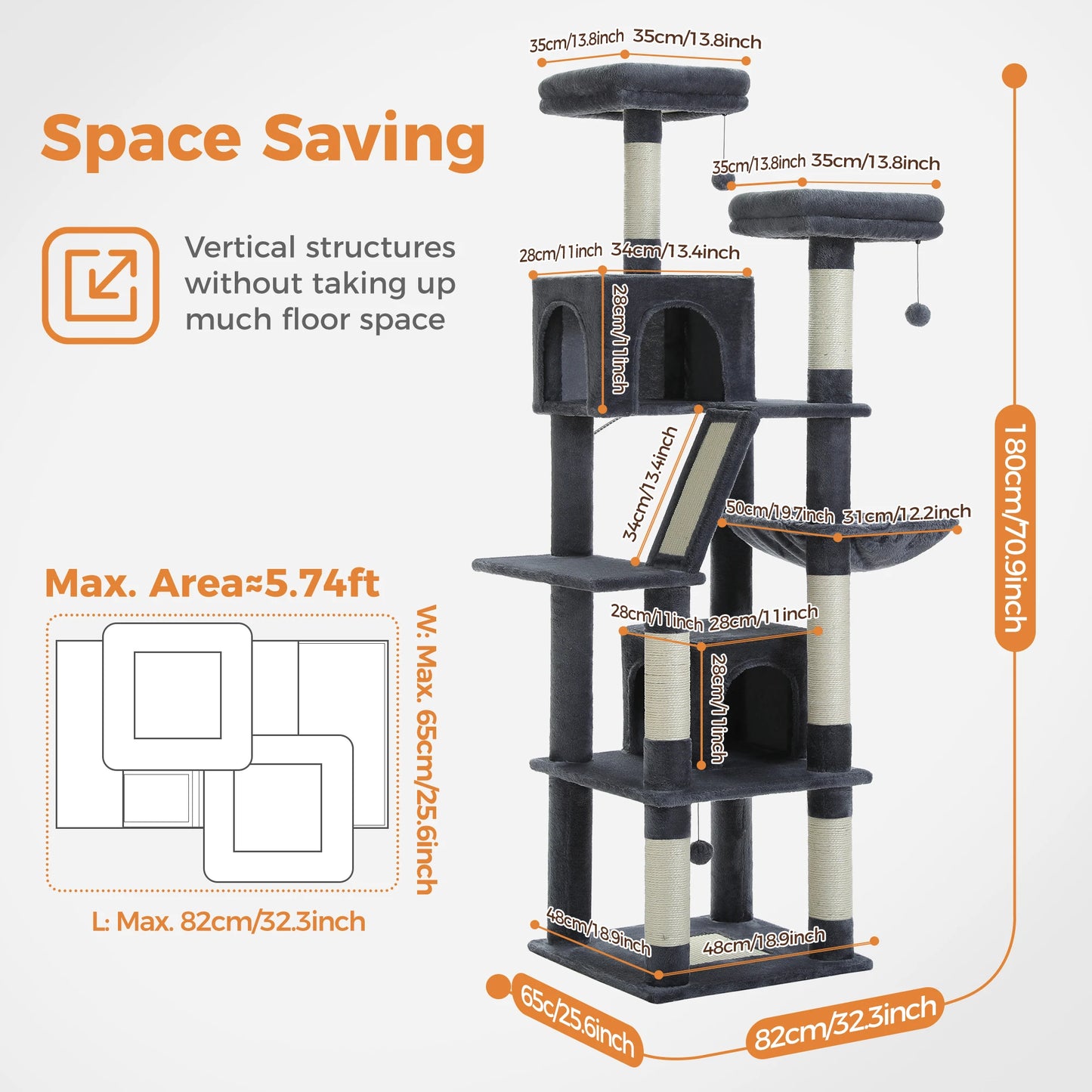 Tall Plush Cat Tower with Caves and Scratching Boards!