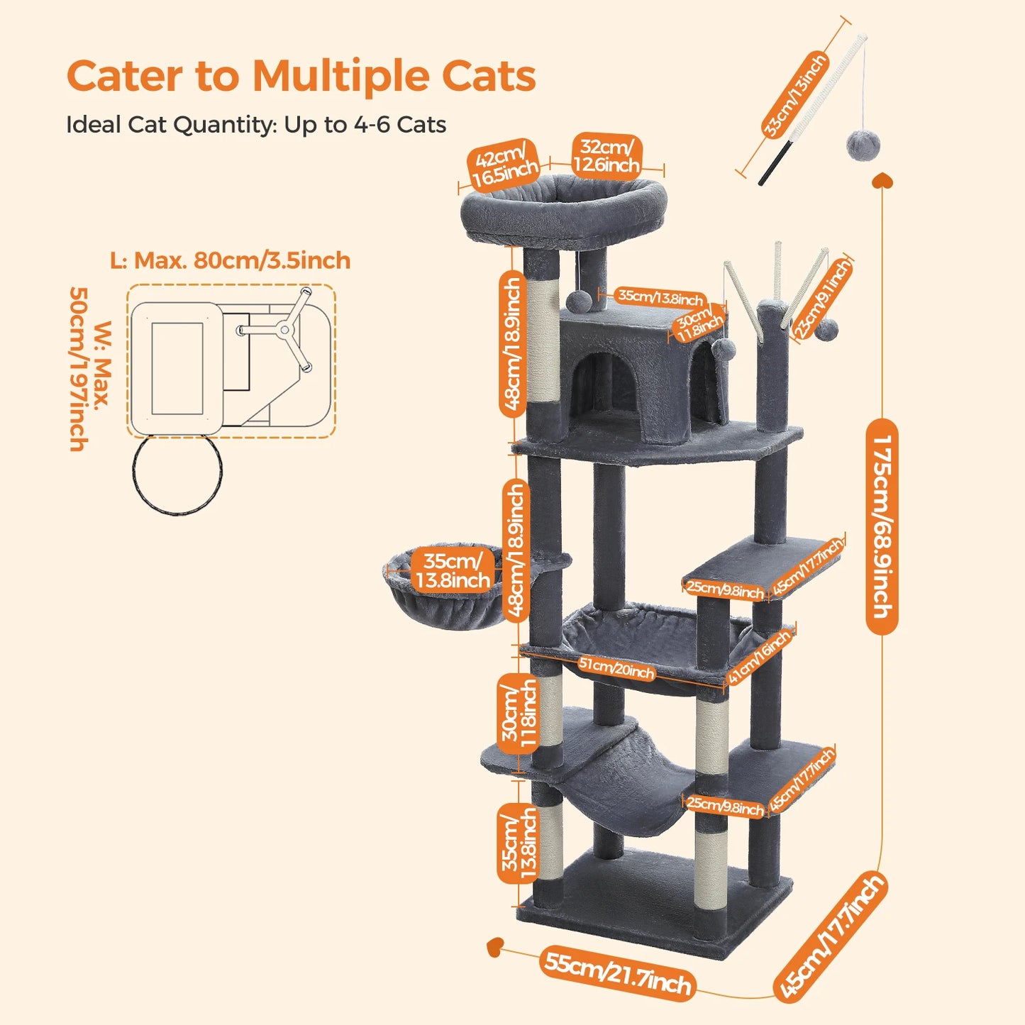 Tall Plush Cat Tower with Caves and Scratching Boards!