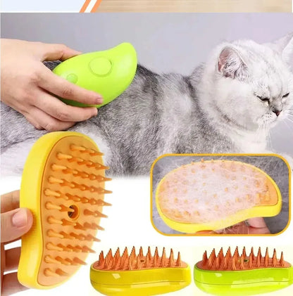 3-in-1 Electric Steam Brush for Pet Grooming & Massage!