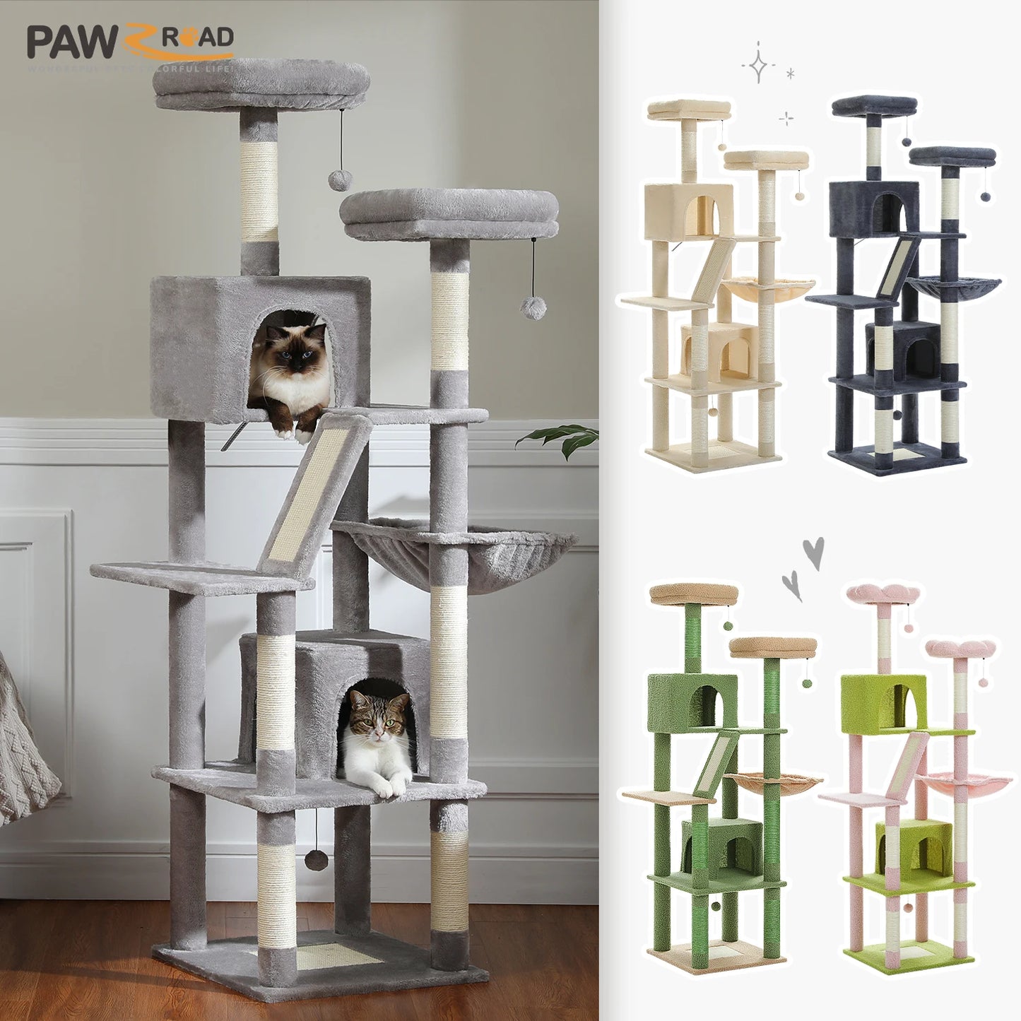 Tall Plush Cat Tower with Caves and Scratching Boards!