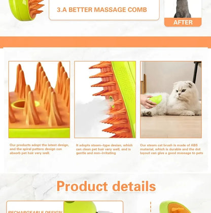 3-in-1 Electric Steam Brush for Pet Grooming & Massage!