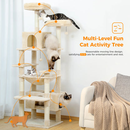 Tall Plush Cat Tower with Caves and Scratching Boards!