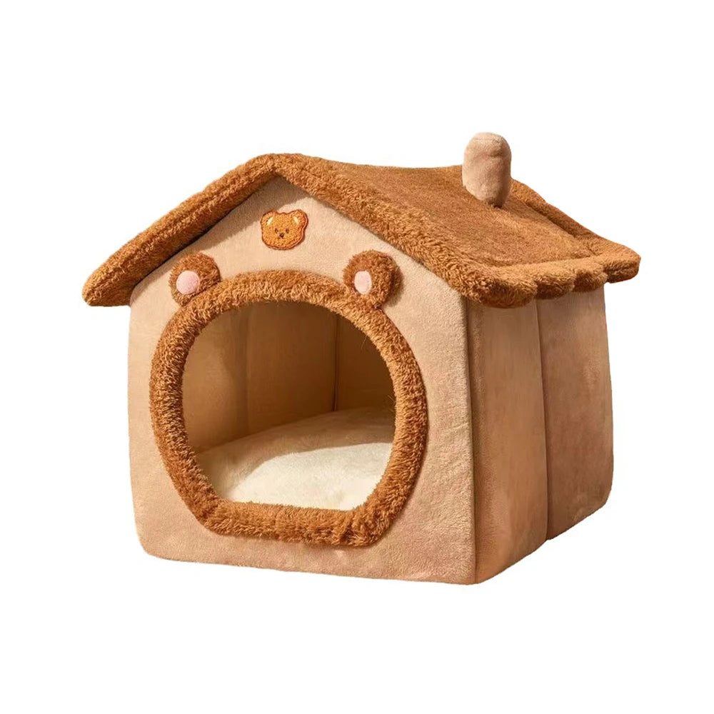 Cozy 4-Season Enclosed Pet Bed - Teddy Bear Style!