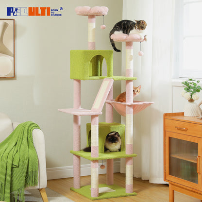 Tall Plush Cat Tower with Caves and Scratching Boards!