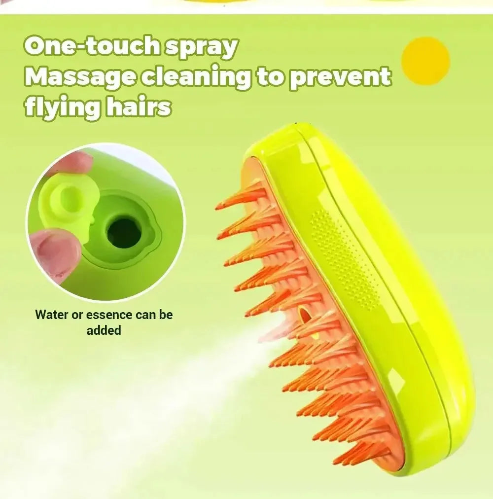 3-in-1 Electric Steam Brush for Pet Grooming & Massage!