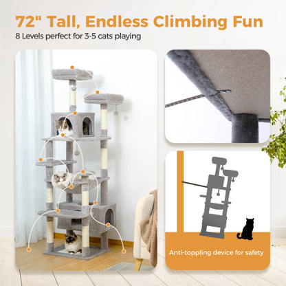 Tall Plush Cat Tower with Caves and Scratching Boards!