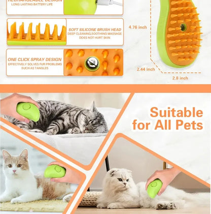 3-in-1 Electric Steam Brush for Pet Grooming & Massage!