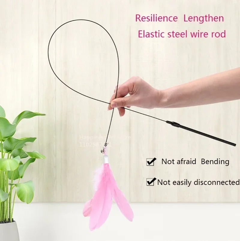 Interactive Cat Teaser Stick with Bell & Replaceable Feather Head!