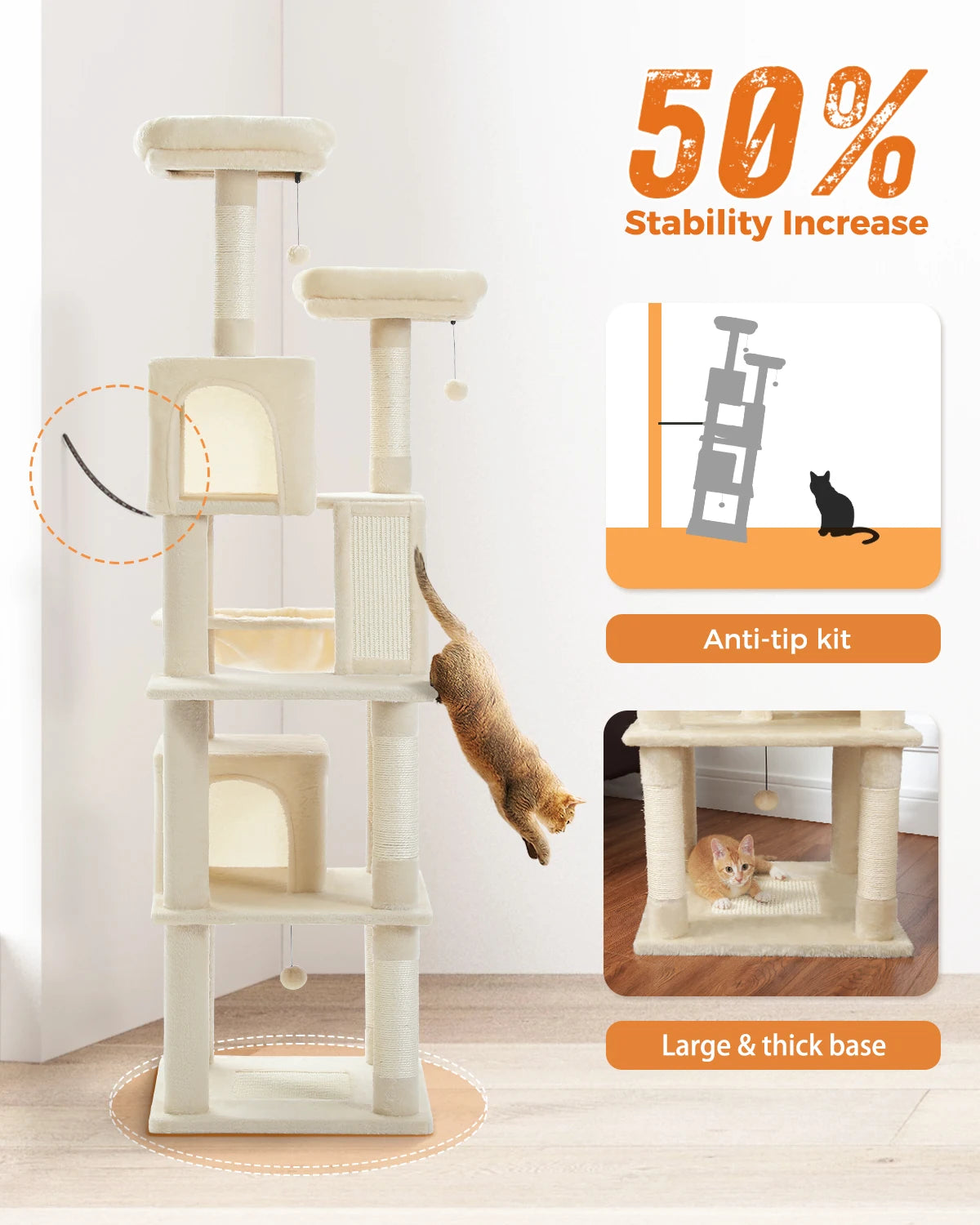 Tall Plush Cat Tower with Caves and Scratching Boards!