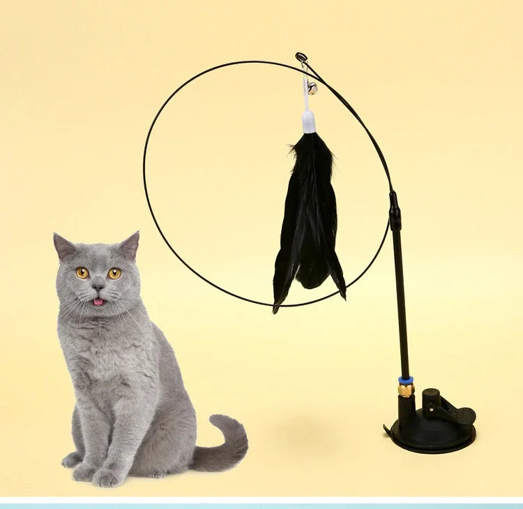 Interactive Cat Teaser Stick with Bell & Replaceable Feather Head!